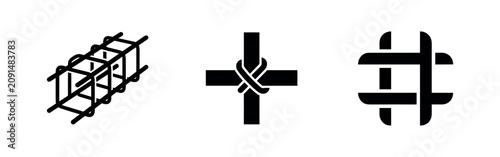 Konstfotografi Rebar and reinforcement wire icons set, crucial for strengthening concrete structures in construction