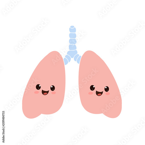 Cute Happy Lungs Cartoon Character Flat Vector Illustration