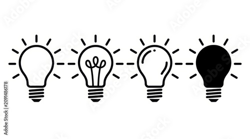 A series of four light bulb icons in a row, displaying different levels of illumination on a white background.