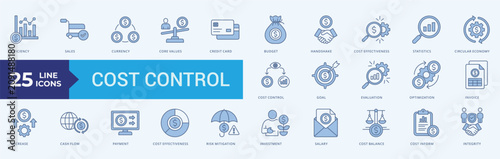 Photos Cost Control Icon Set Illustration Vector Blue Style