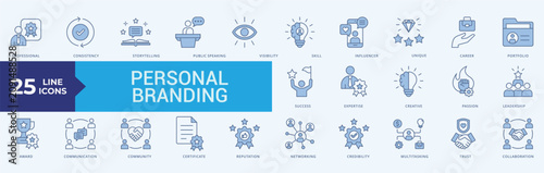 Personal Branding Icon Set Illustration Vector Blue Style