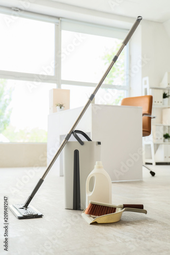 Cleaning supplies including...