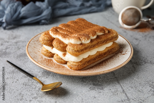 Plate with sweet tiramisu o...