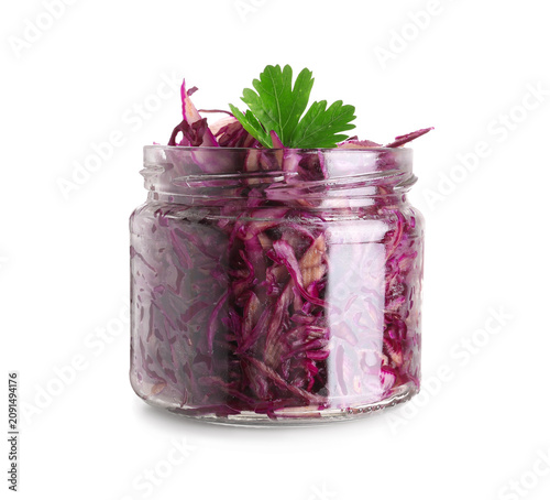 Jar of tasty red sauerkraut...