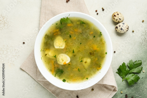 Bowl of tasty green borscht...