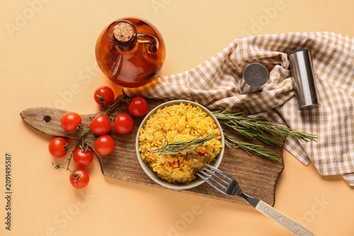 Bowl of tasty pilaf with ro...