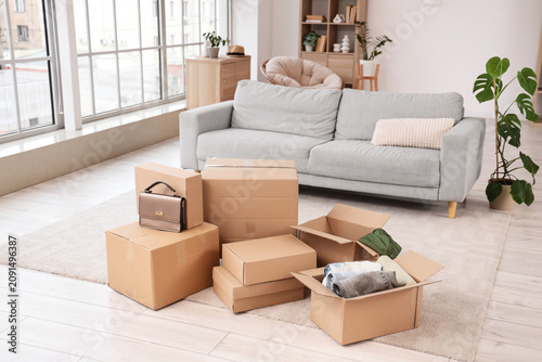 Parcel boxes with clothes a...