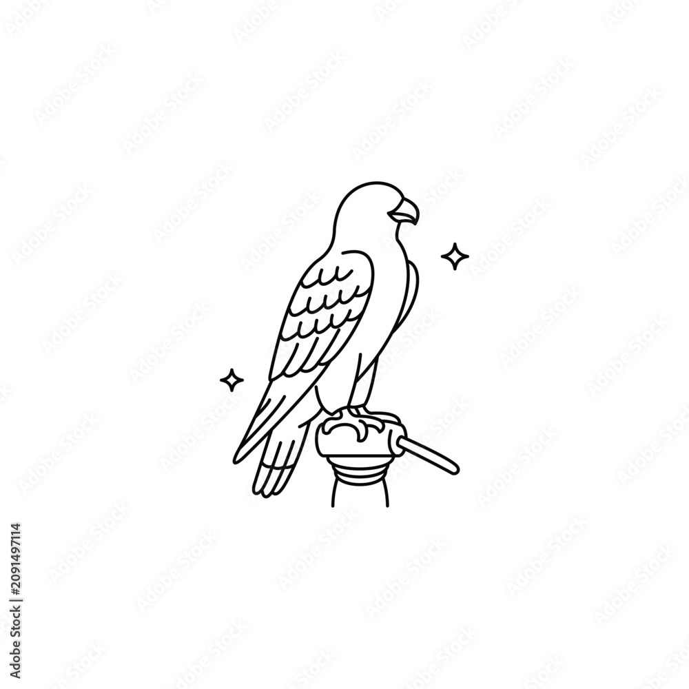 Fototapeta premium Qatari falcon icon representing national heritage for Qatar Independence Day 3rd September celebration in minimalist outline style vector illustration isolated on white background