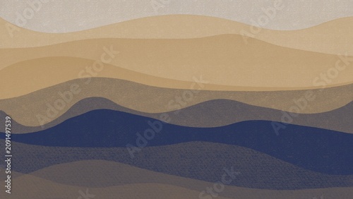 Obraz na płótnie Beige navy blue watercolor layered waves background, minimalist abstract sand oc