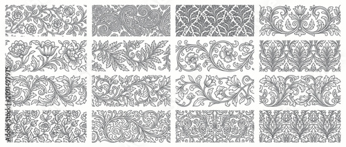 Tableau sur toile Ornate vintage floral borders and foliate pattern collection