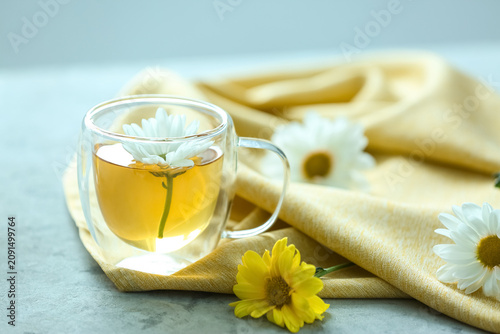 Herbal tea in a clear glass...