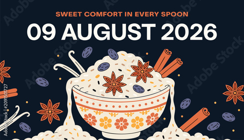 Foto Decorative bowl of creamy oatmeal with aromatic spices and raisins