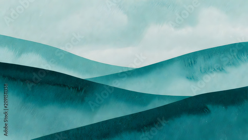 Blue azure turquoise abstract watercolor background for textures backgrounds and web banners design. Abstract background blue colors. Watercolor painting with turquoise sea waves pattern gradient
