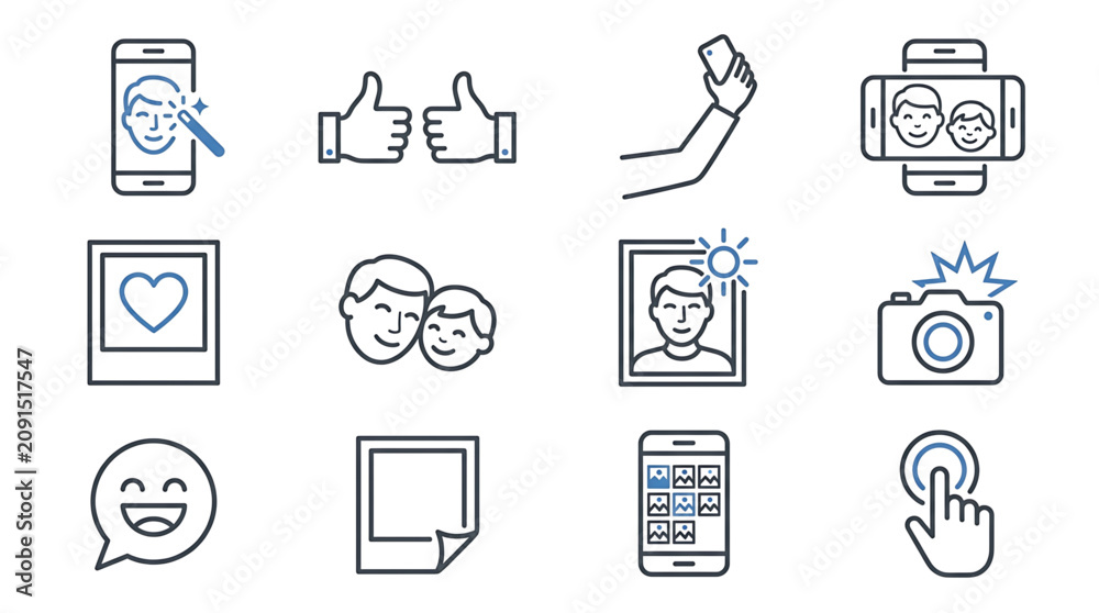 Fototapeta premium A set of minimalist line art icons representing social media and communication concepts