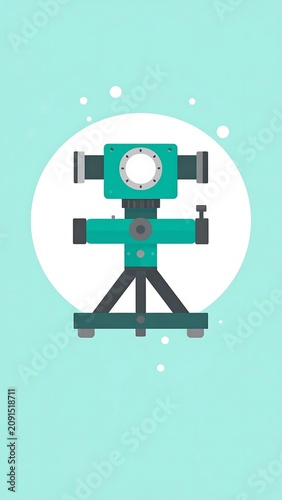 Surveying Instrument on Tripod Against Blue Background