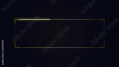 Futuristic golden callout box overlay with glowing neon line and corner brackets on dark background, digital interface element