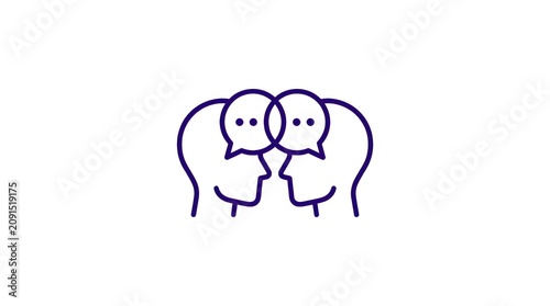 Two heads profile side view with speech bubbles symbol isolated on white background image.