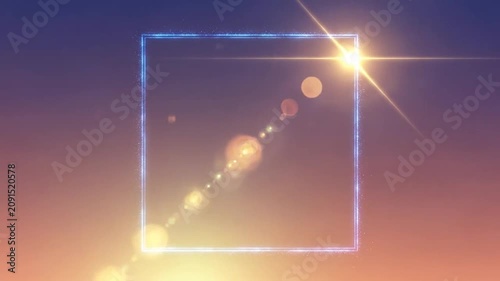 A glowing square frame made of shimmering particles against a soft gradient background