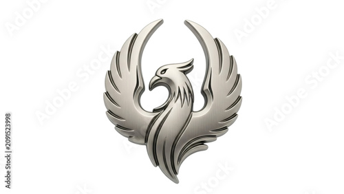 Silver phoenix with black background and white bird top of it head.