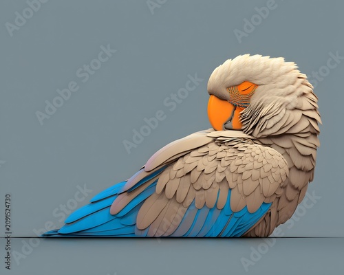 Contemporary Stylized Sleeping Parrot Illustration with Vibrant Beak and Feathers on Minimalist Background for Modern Art Prints