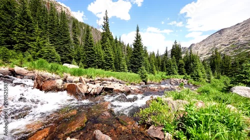 River flow roars down from Black Lake in the RMNP Colorado Rockies Rocky Mountain National Park 