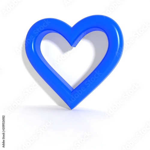 Blue 3d Heart Shape Frame on White Background