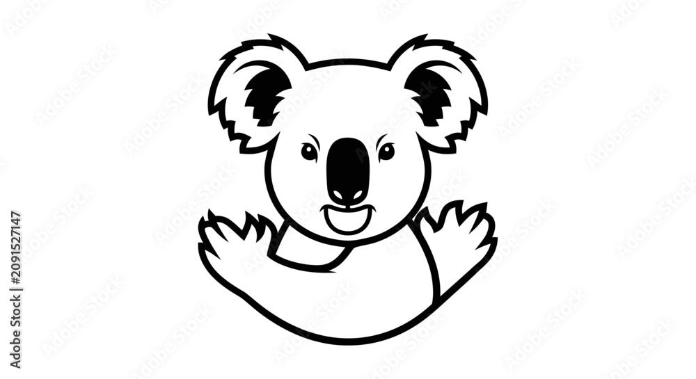 Fototapeta premium Cute koala bear head black line art vector illustration.