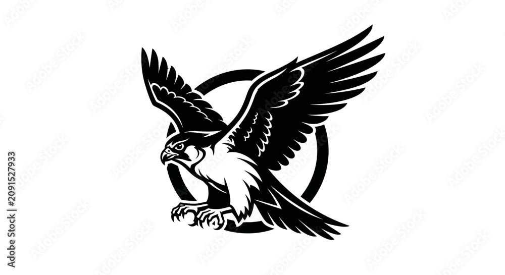 Fototapeta premium Flying hawk or eagle mascot logo design.