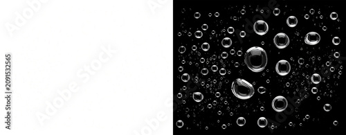 Realistic water droplets overlay on transparent background, crystal clear condensation bubbles and liquid drops design element pack