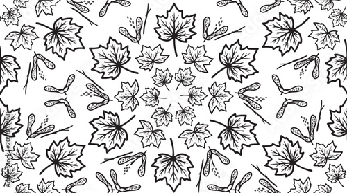 Canvastavla Symmetric maple leaf and samara seed seamless pattern line art