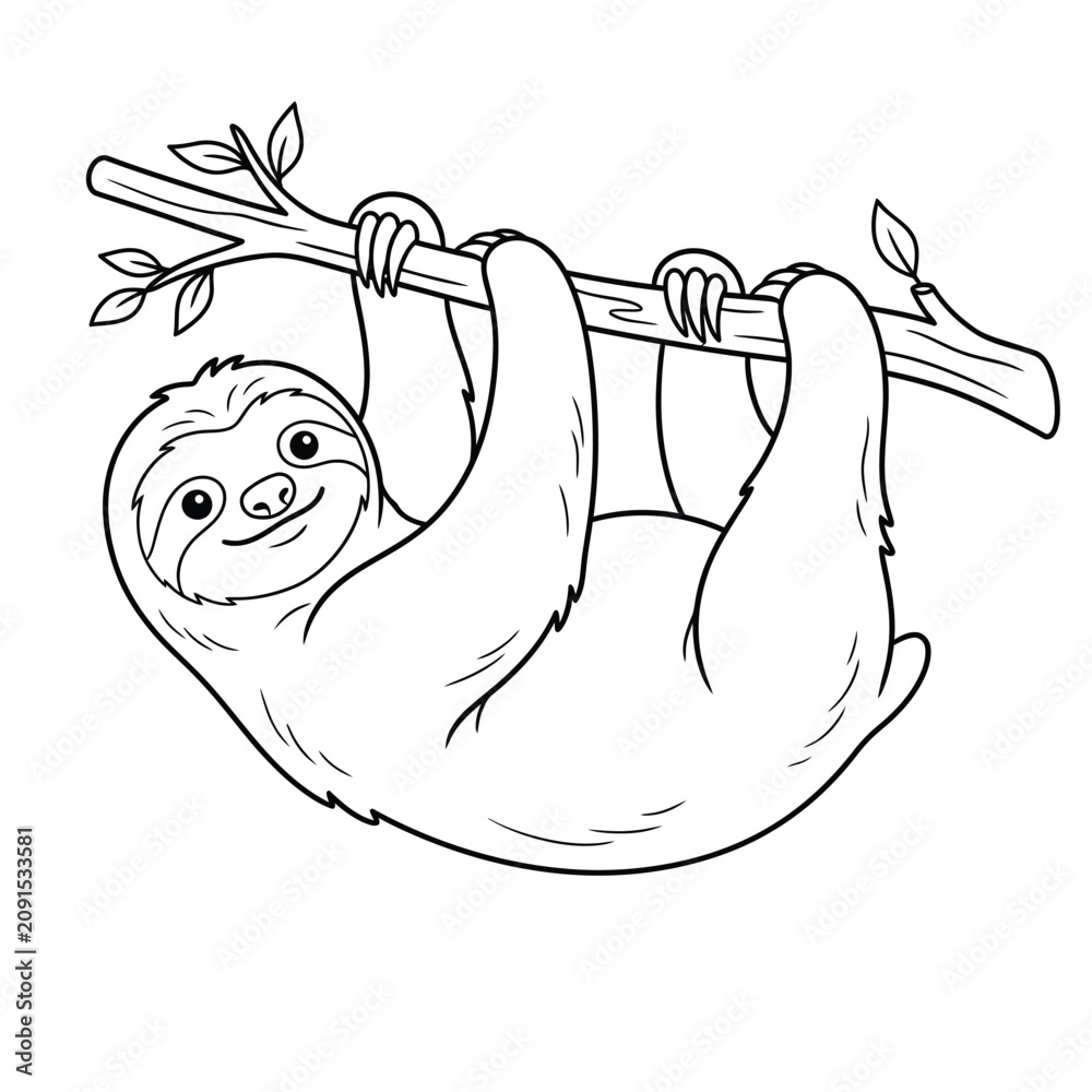 Fototapeta premium sloth hanging line art vector illustration