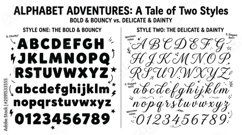 Fotografie Alphabet Adventures typography set featuring bold bouncy and delicate dainty sty