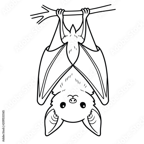 hanging bat line art vector illustration