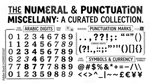 Obraz na plátně Vintage typography collection of Arabic digits and punctuation marks, hand-drawn