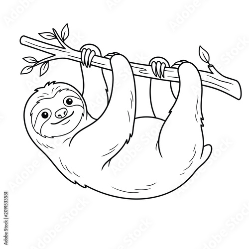 sloth hanging line art vector illustration