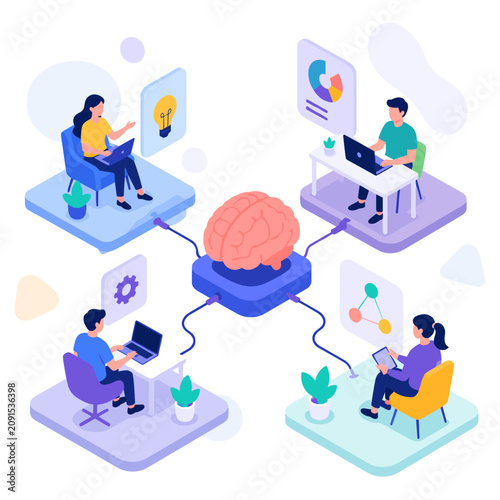 Team Collaboration and Data Analysis in Modern Office Environment.