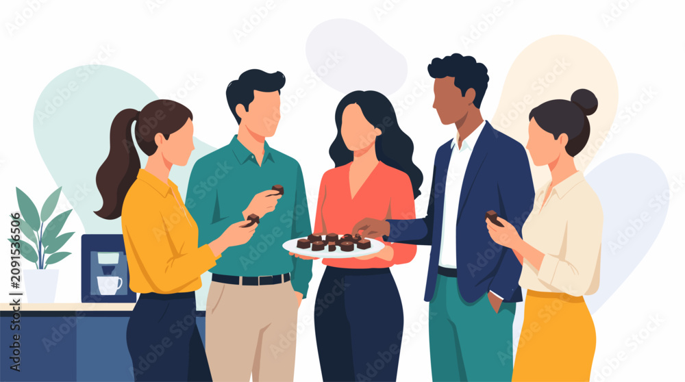 Obraz premium World Chocolate Day Celebration with Group of People Sharing Cake.