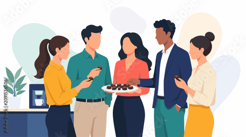 World Chocolate Day Celebration with Group of People Sharing Cake.