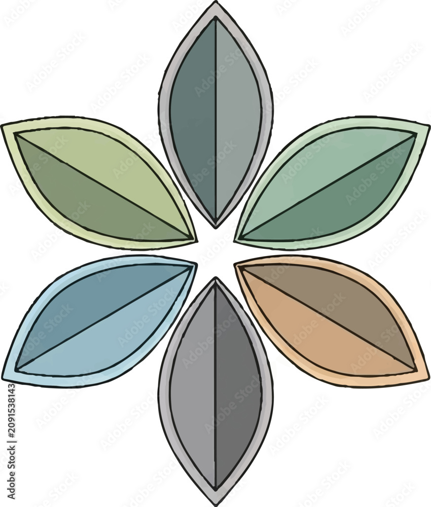 Fototapeta premium Minimal wellness bloom icon with geometric petals