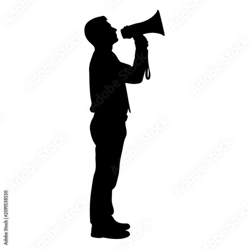 Quadro su tela Silhouette of Person Using Megaphone for Announcement.