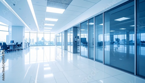 Modern Office Interior with Glass Walls and Open Space