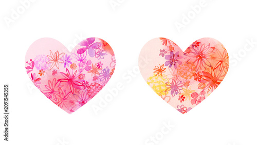 Quadro su tela たくさんのお花が詰まった可愛いハートの手描き水彩イラストセット（バレンタイン・背景素材）
Cute heart filled with many flowers