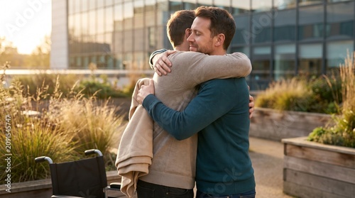 Brothers embracing after living kidney donation