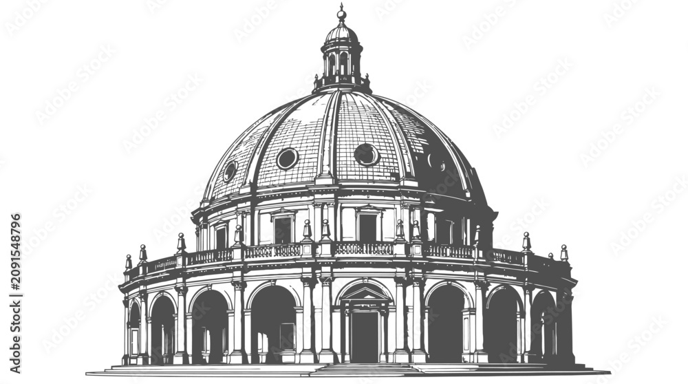 Fototapeta premium Classical domed building with colonnade and lantern on white background