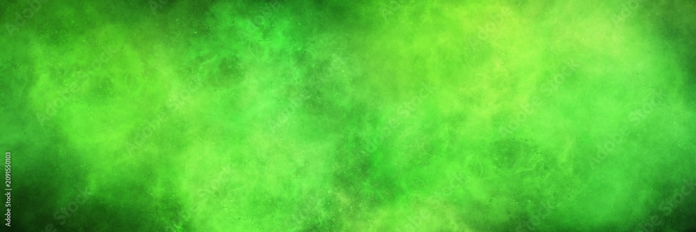 Naklejka premium Bright lime green glowing smoke banner on a black background. Wide panoramic element for modern rave, techno, and energetic visuals. 