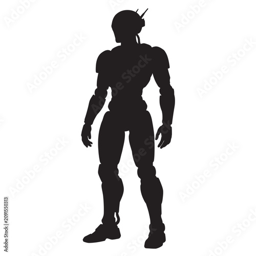 Black AI humanoid robot silhouette with futuristic body design