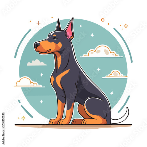 Cartoon Doberman Dog Sitting Vector Illustration