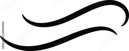 Twin parallel abstract swoosh curves black swirl flourish element for simple calligraphic decoration outline vector design