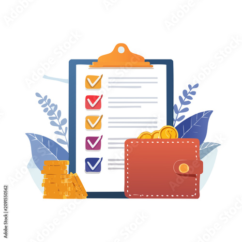 Checklist with Wallet and Coins