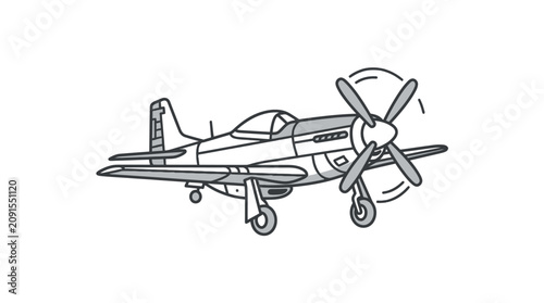 Bild auf Leinwand Vintage Military Airplane Side View Illustration.